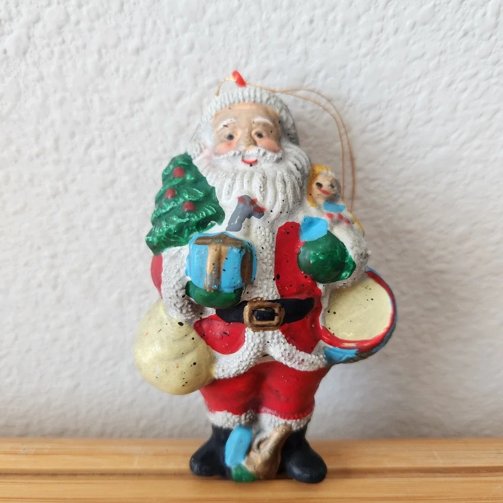 Vintage Blow Mold Plastic Santa Claus Ornament Christmas Holiday Figure Lot Of 3